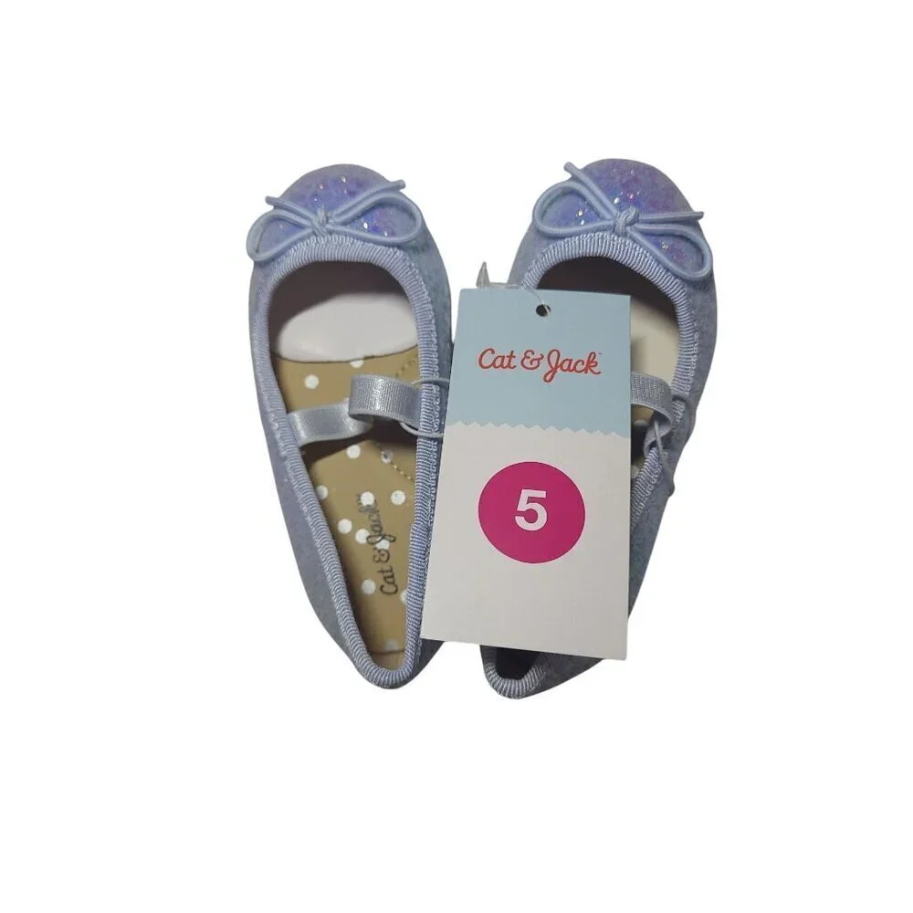Cat and Jack, girls' ballet flats, blue with glitter, size 5, NWT